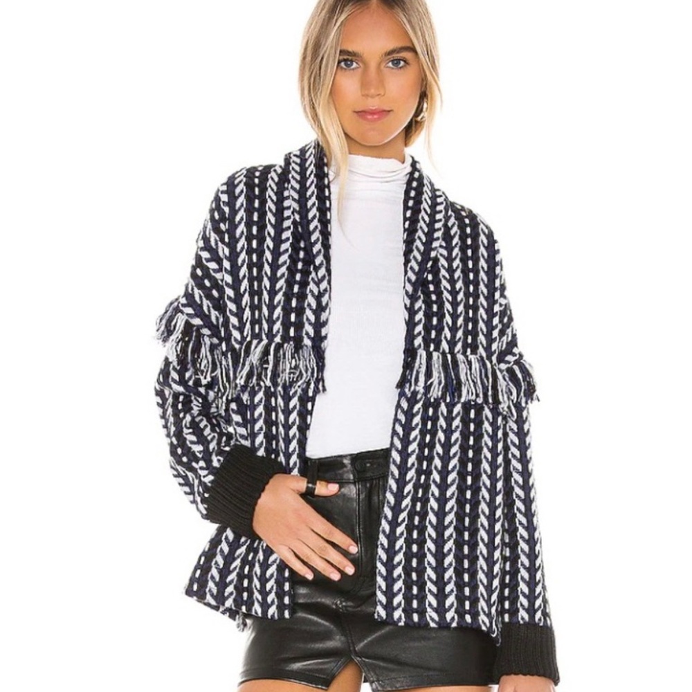 Cupcakes & Cashmere Fringe Jacket Navy White Black Size M Coastal Cowgirl Boho